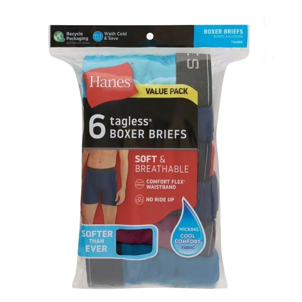 Hanes Cotton Soft Breathable Assorted Boxer Briefs Underwear 6 Pack Size 2XL